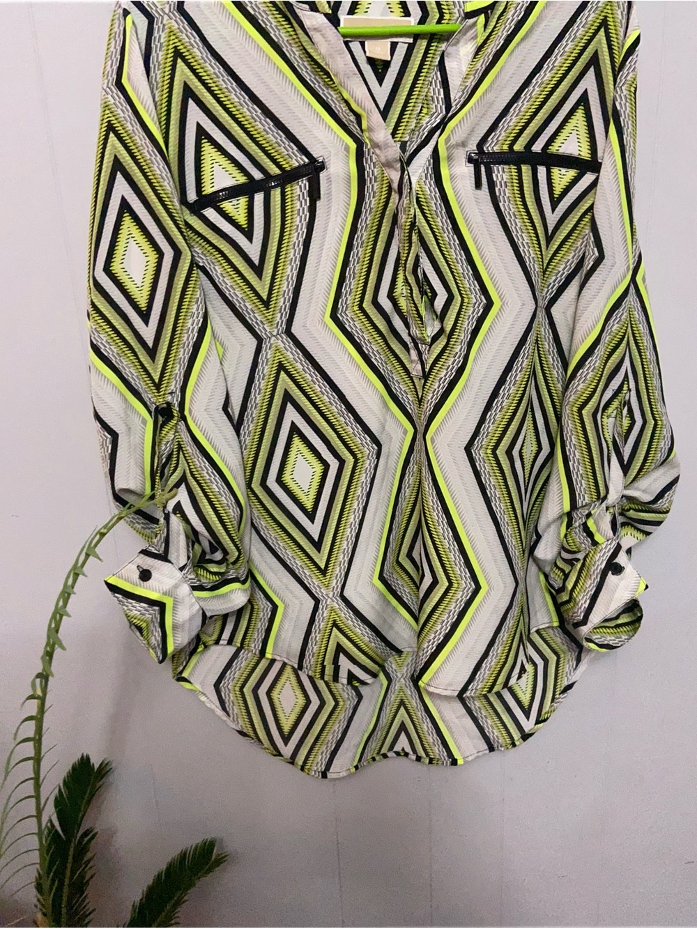 MICHAEL Michael Kors Neon Lime Geometric Print Blouse Size 14